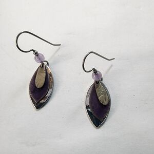 Purple and Silver Leaf Earrings